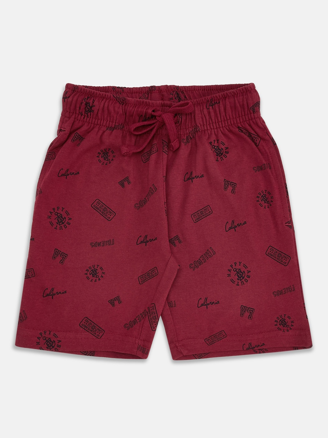 Pantaloons Junior Boys Maroon & Black Conversational Printed Pure Cotton Shorts