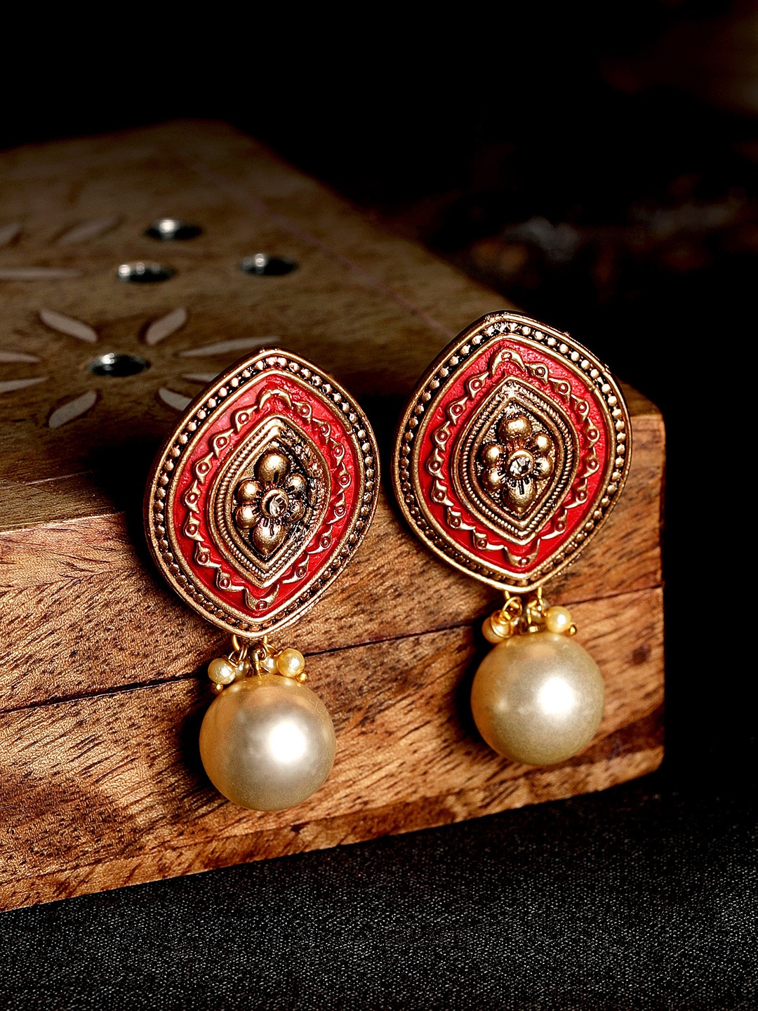 

Anouk Gold-Plated Gold-Toned & Red Contemporary Drop Earrings