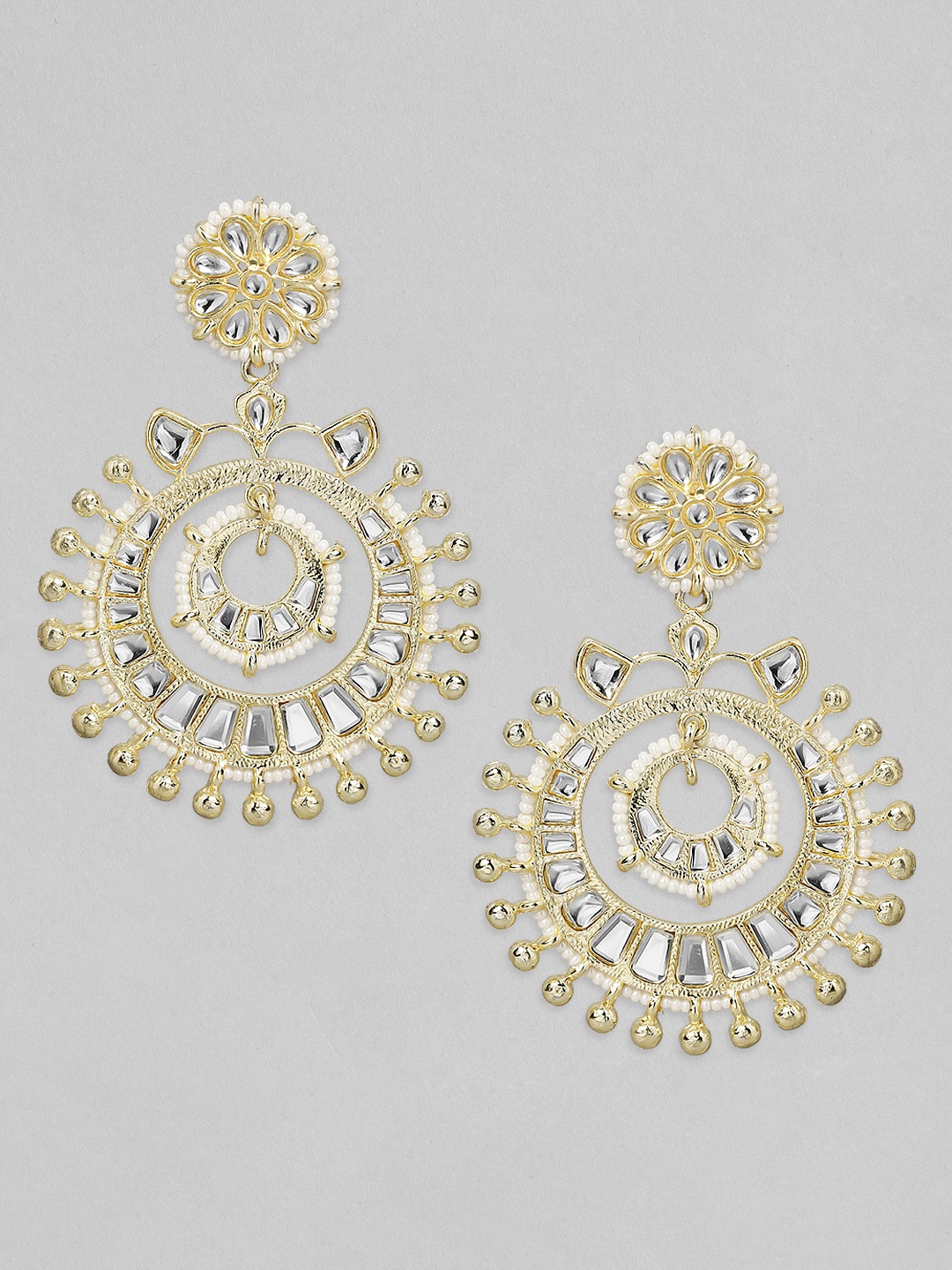 

Anouk Gold-Toned & White Circular Kundan Chandbalis Earrings