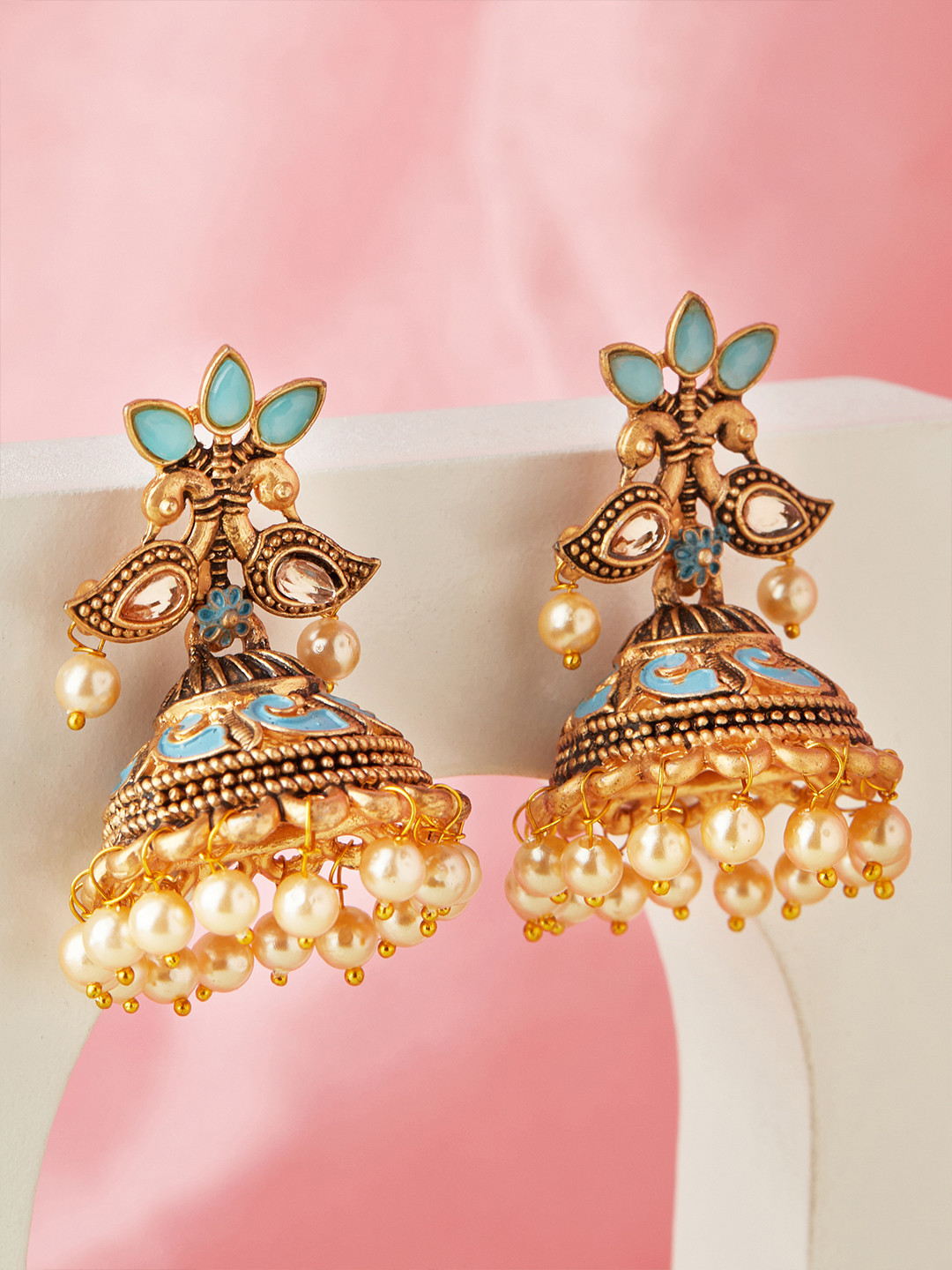 

Anouk Gold-Toned & Blue Contemporary Jhumkas Earrings