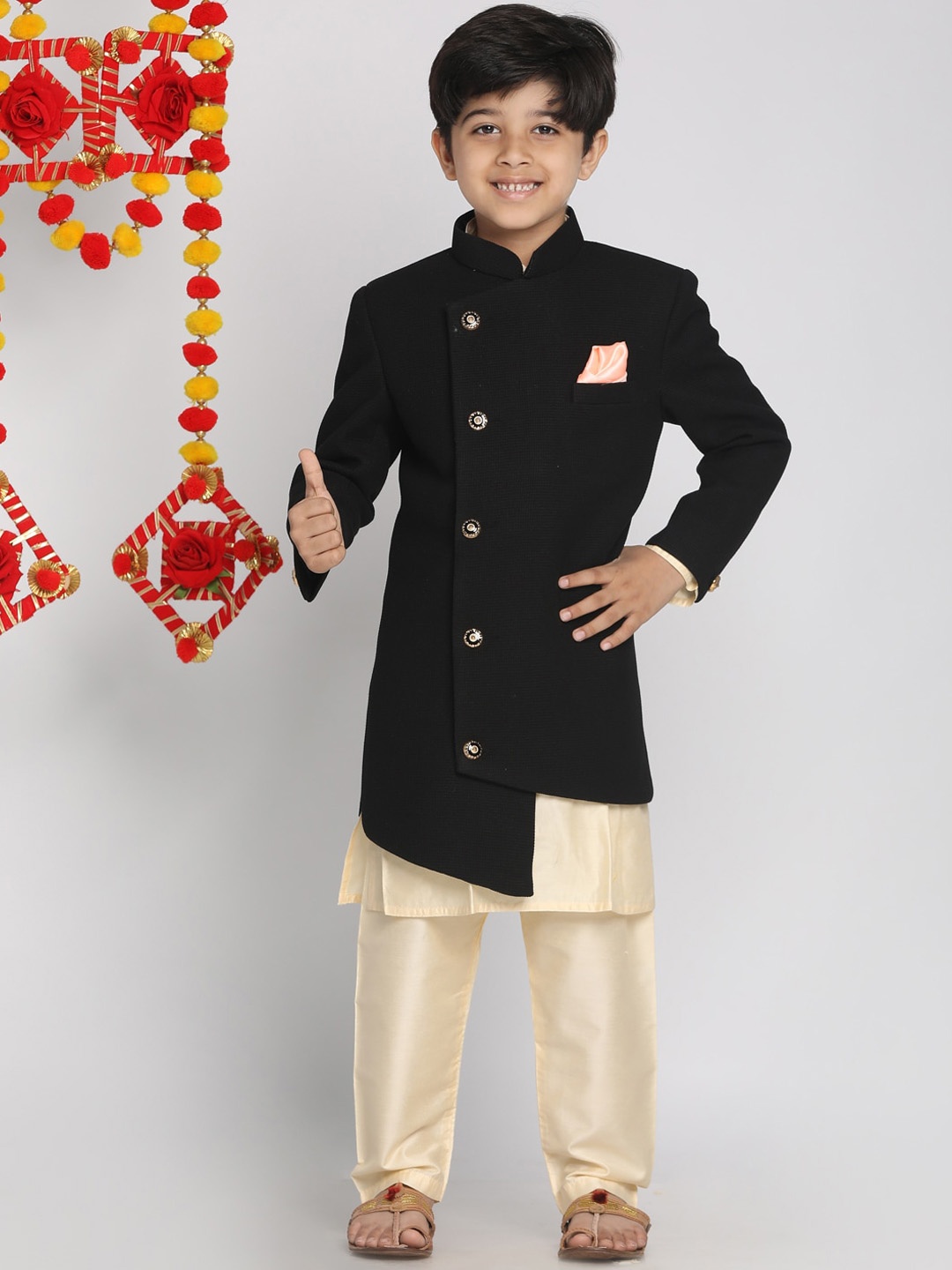 

VASTRAMAY Boys Indowestern Solid Regular Kurta Pyjama Set, Black