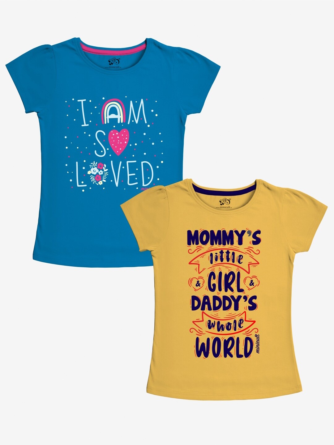 

x2o Girls Pack of 2 Blue & Yellow Typography Printed T-shirt