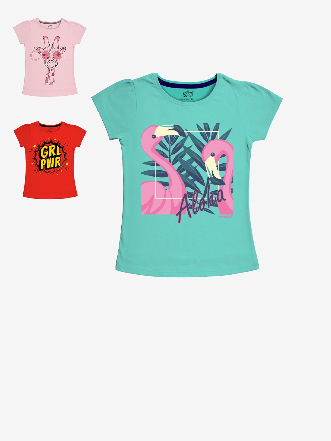 

x2o Girls Pack Of 3 Printed Puff Sleeves T-shirt, Pink