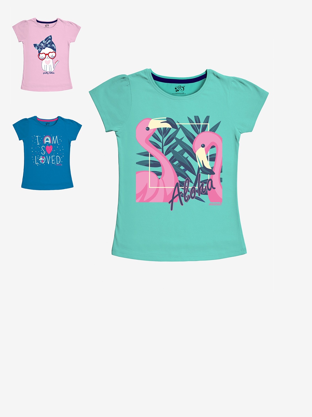 

x2o Girls Set-3 Green Typography Printed T-shirt