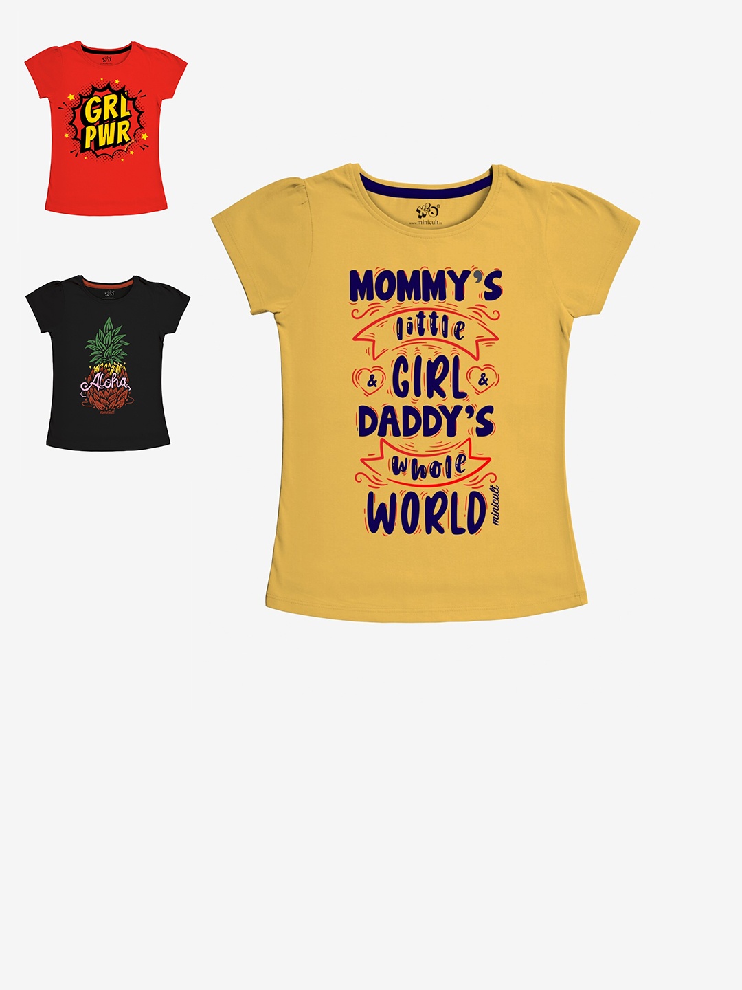 

x2o Girls Pack of 3 Yellow & Black Printed T-shirt