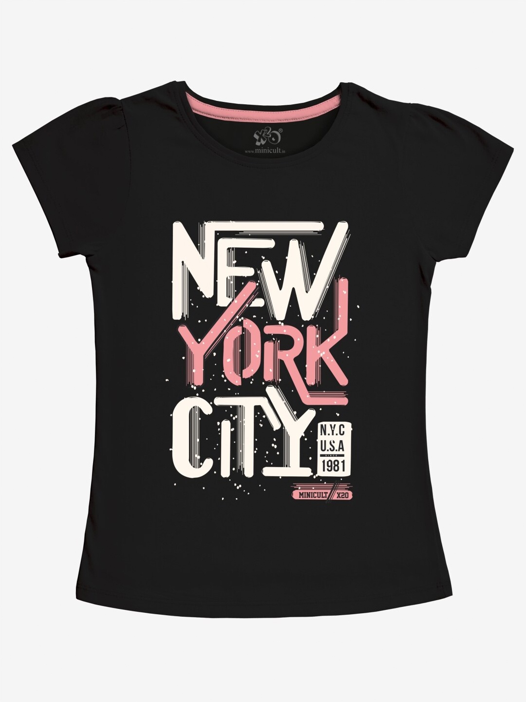 x2o Girls Black Typography Printed T-shirt