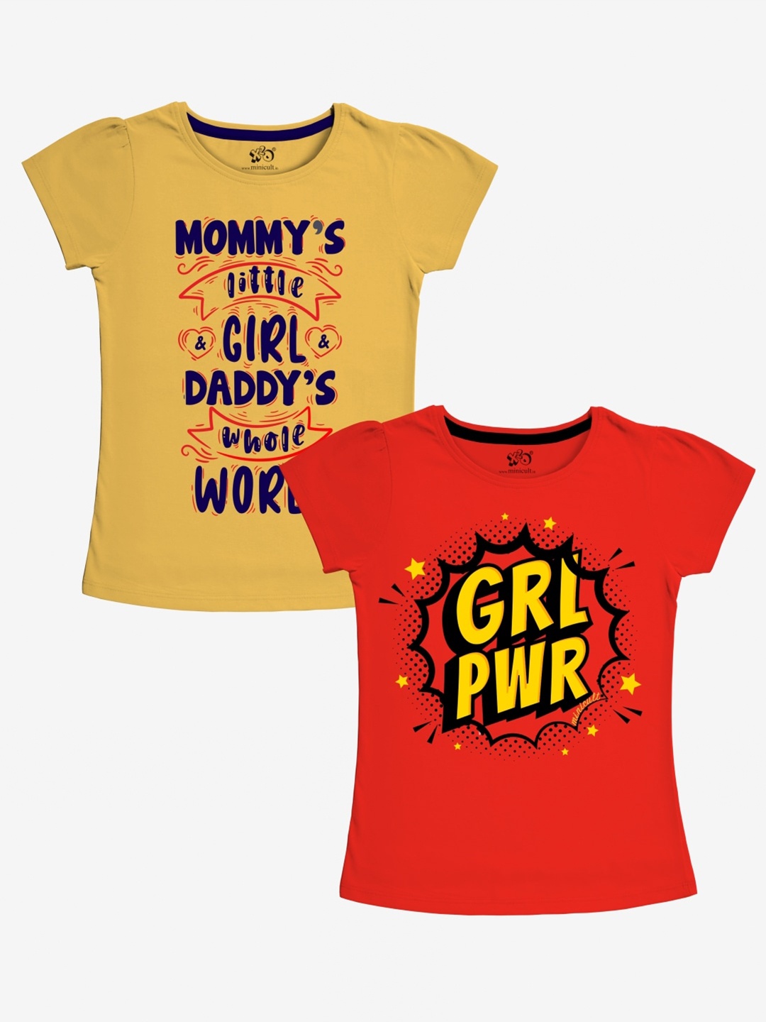 

x2o Girls Set-2 Maroon& Yellow Typography Printed T-shirt