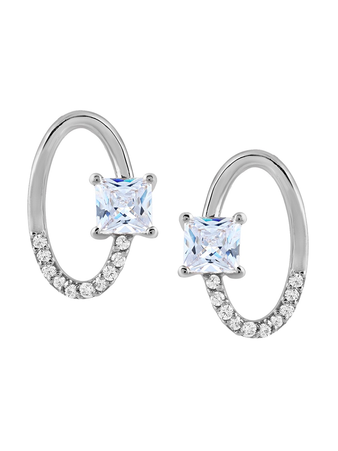 

LA SOULA Rhodium-Plated White Contemporary Studs Earrings