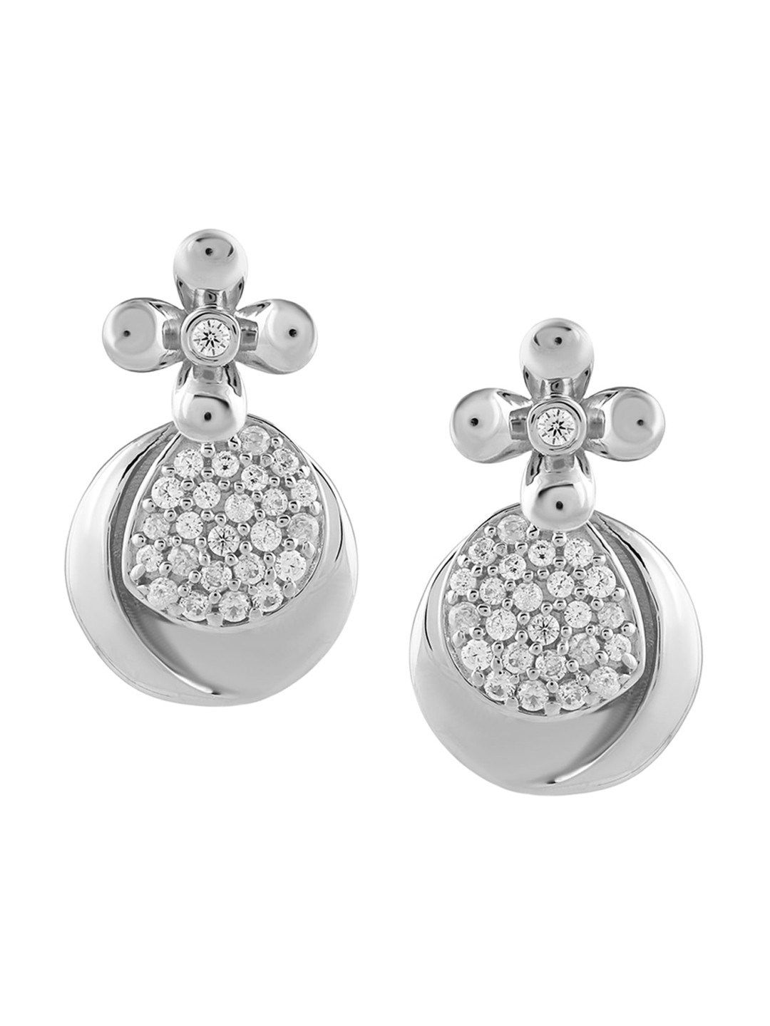 

LA SOULA Silver-Toned & White 925 Sterling Silver Classic Drop Earrings