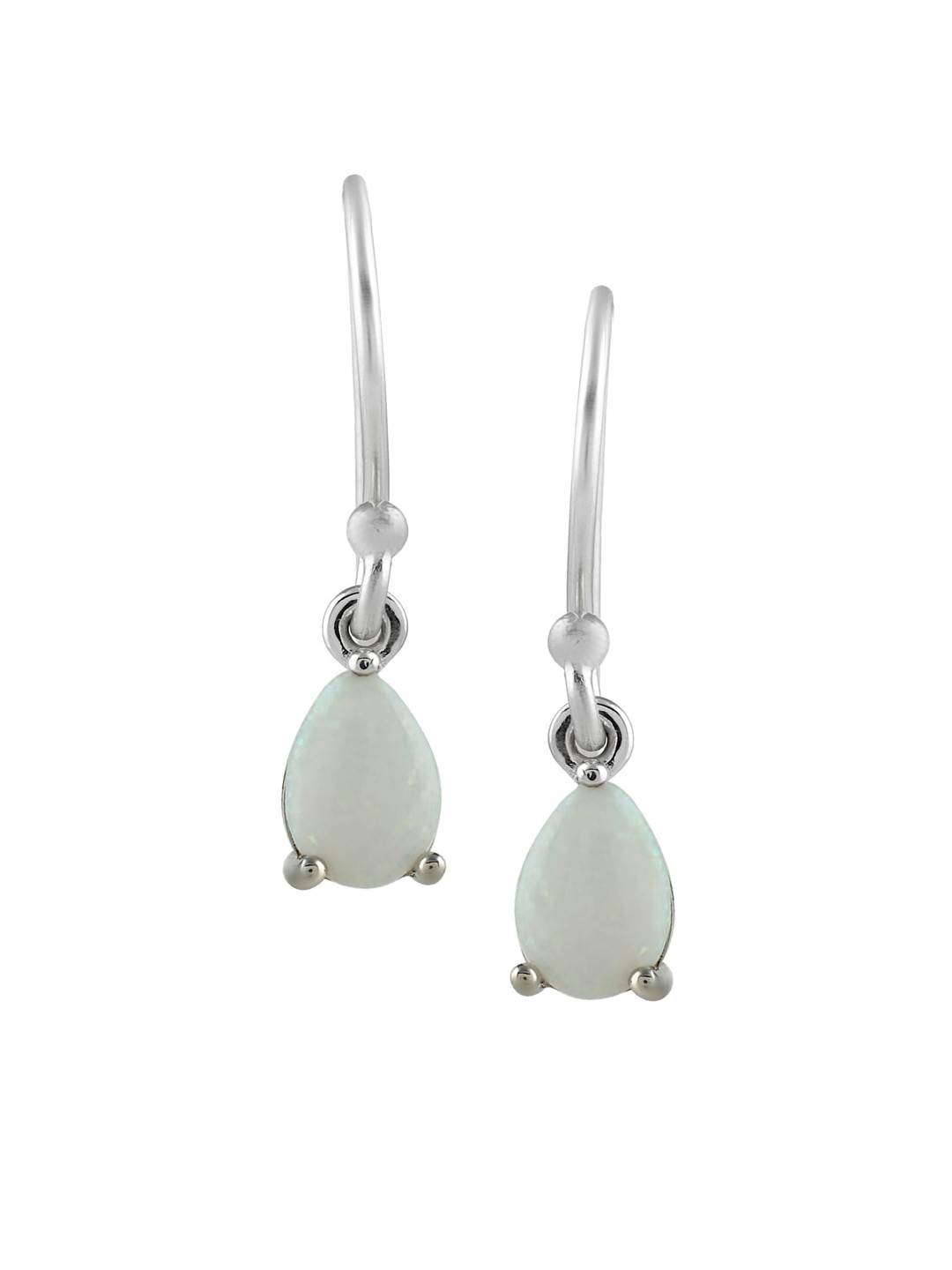 

LA SOULA White Contemporary Rhodium-Plated Drop Earrings