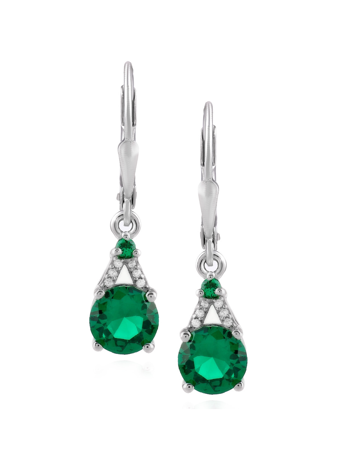 

LA SOULA Rhodium Plated Green Contemporary Drop Earrings