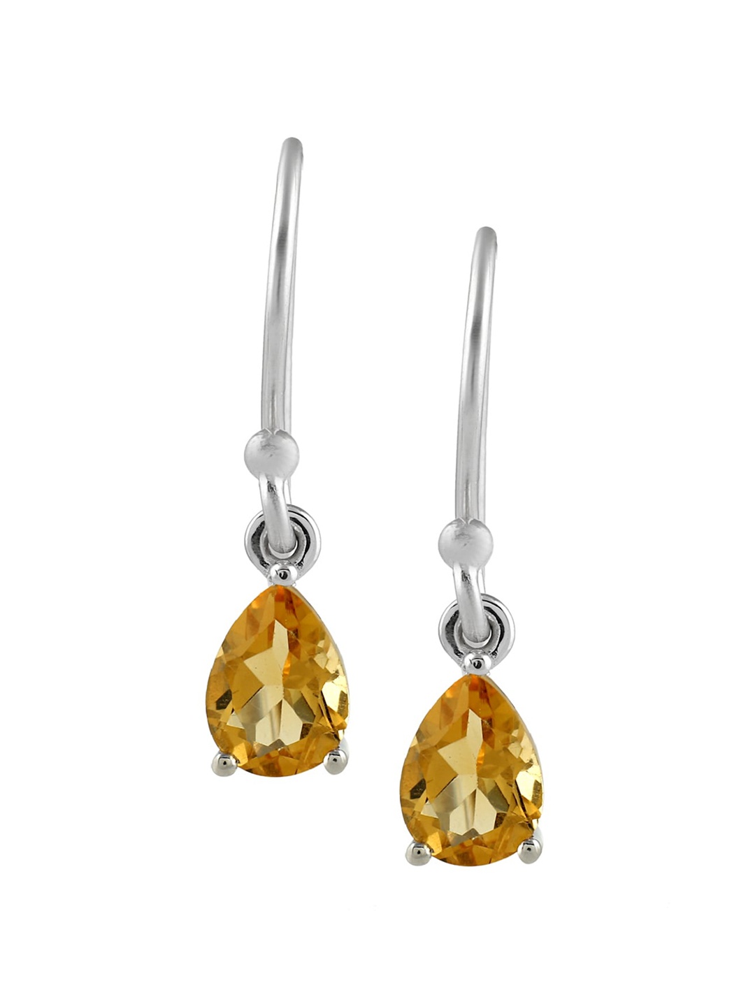

LA SOULA Yellow & Silver-Toned Teardrop Shaped Drop Earrings