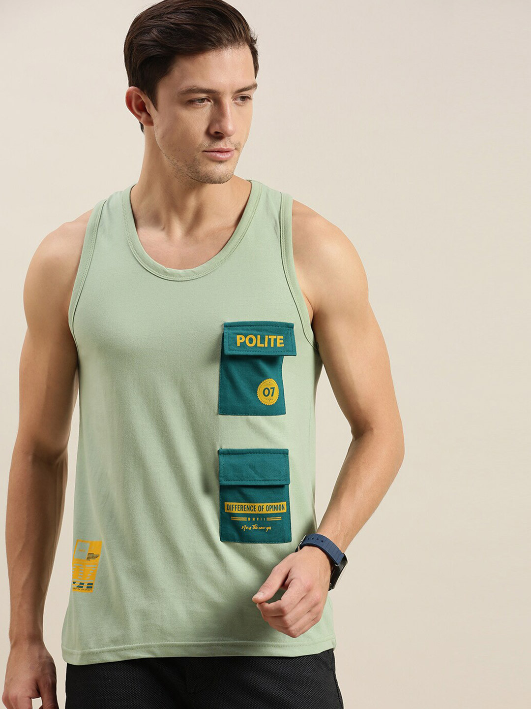 

Difference of Opinion Men Green Typography Applique T-shirt