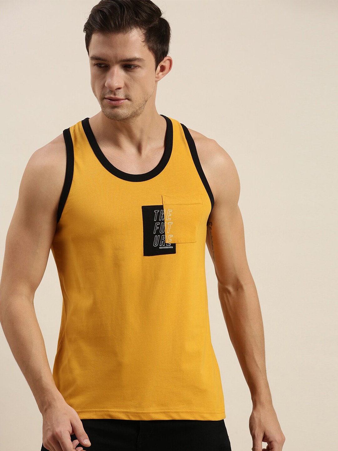 

Difference of Opinion Men Yellow Typography Printed Cotton Pockets T-shirt