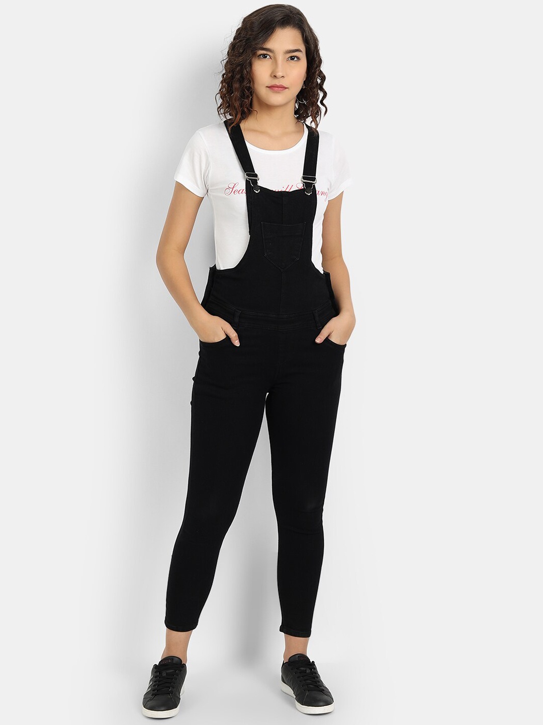 

BROADSTAR Women Black Solid Ankle-Length Dungaree