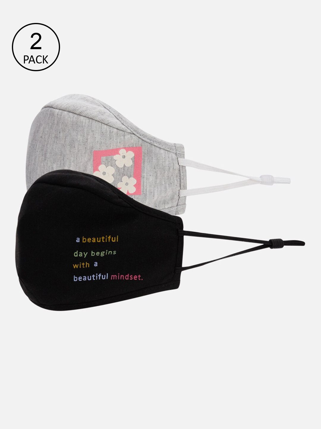 

Vero Moda Women Pack Of 2 Printed Reusable Cloth Masks, Grey melange