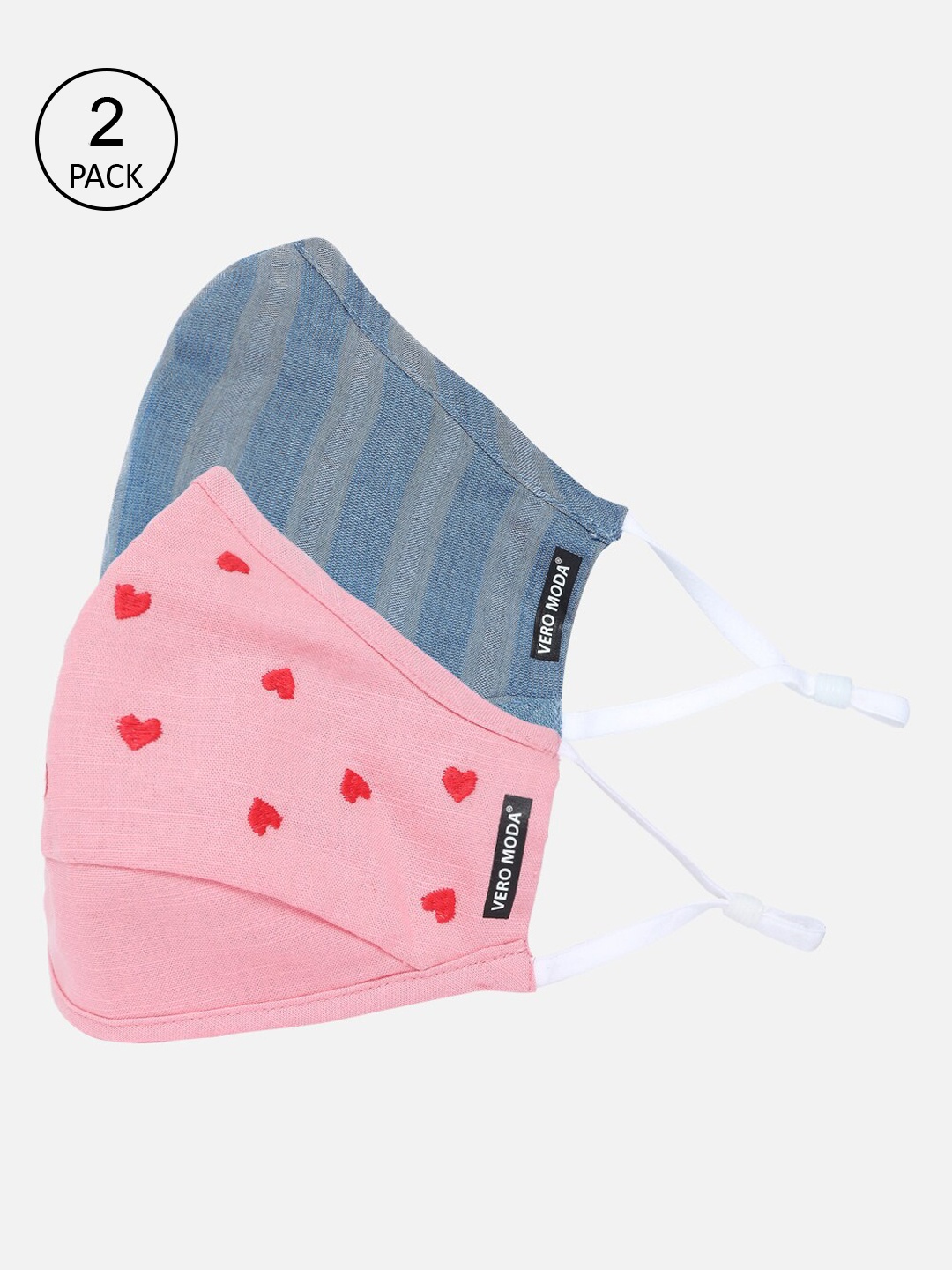 

Vero Moda Women Pack of 2 Pink & Blue Embroidered Face Mask