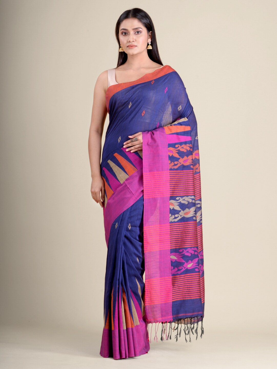 

Mitera Blue & Fuchsia Ethnic Motifs Pure Cotton Saree