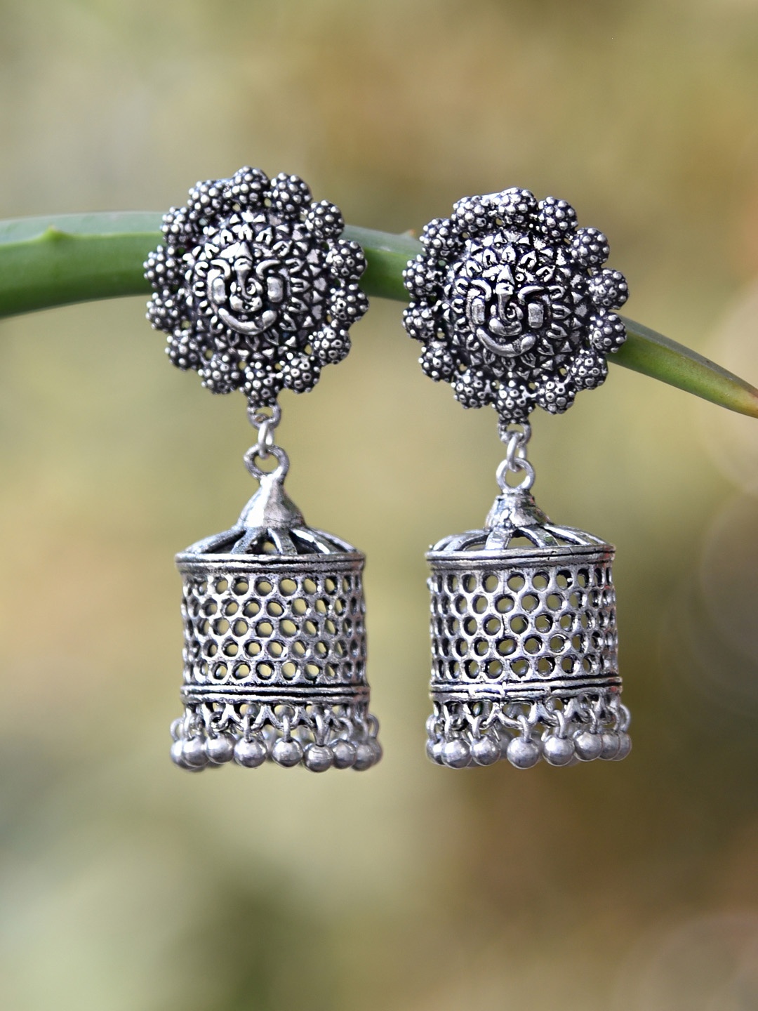 

FIROZA Silver-Toned Contemporary Oxidized Jhumkas