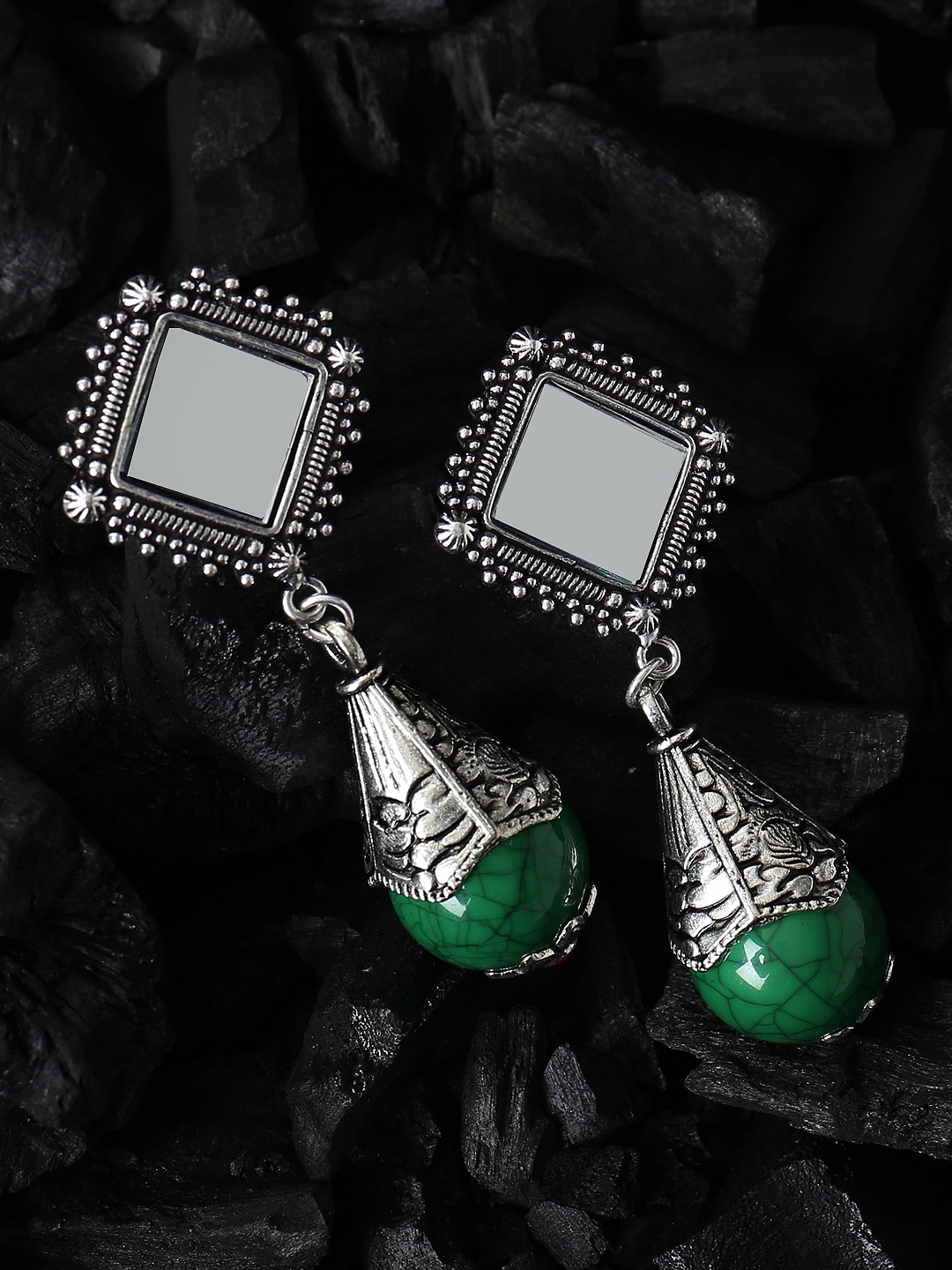 

FIROZA Silver-Toned Contemporary Drop Earrings