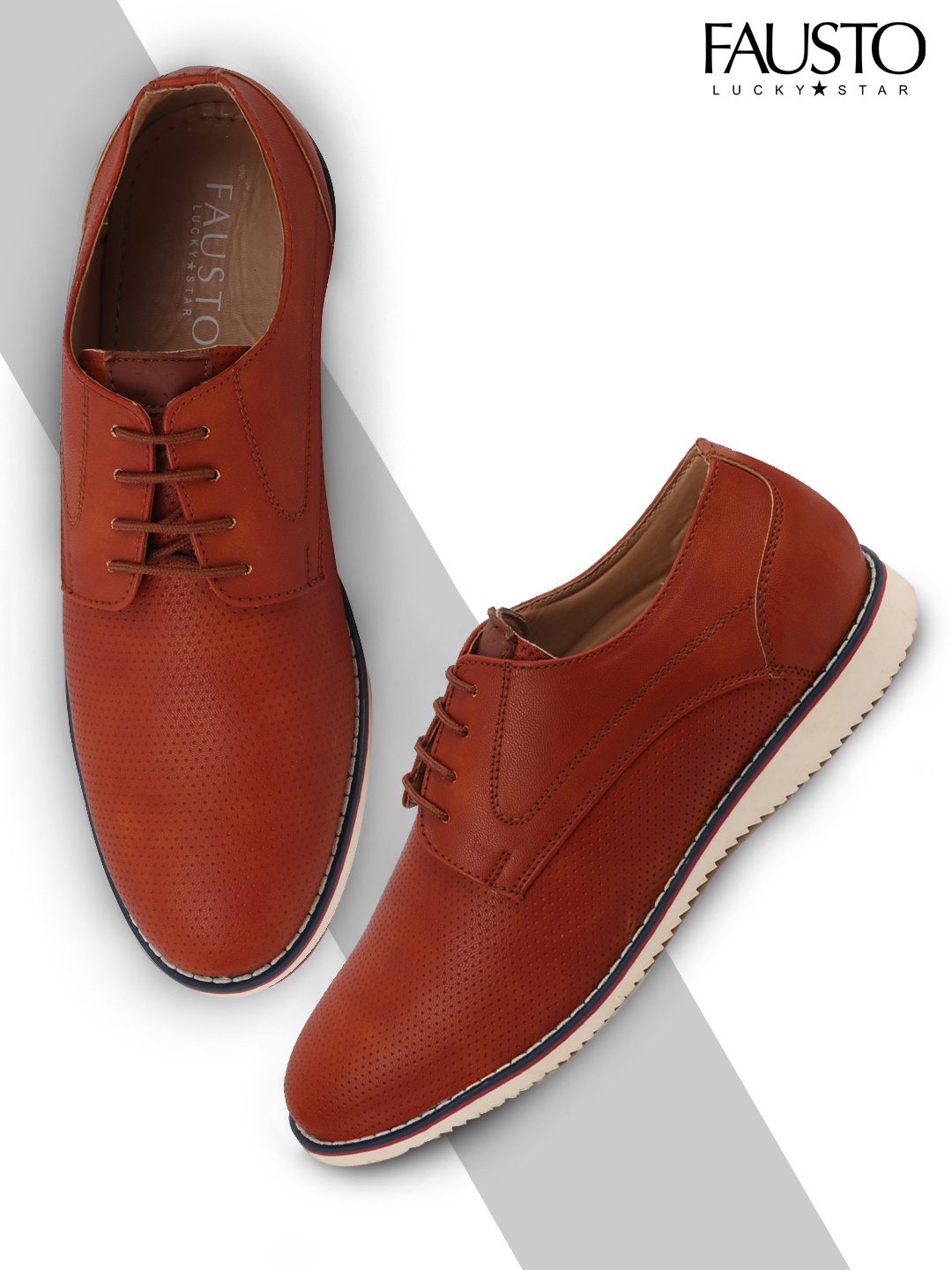 

FAUSTO Men Tan Textured PU Derbys