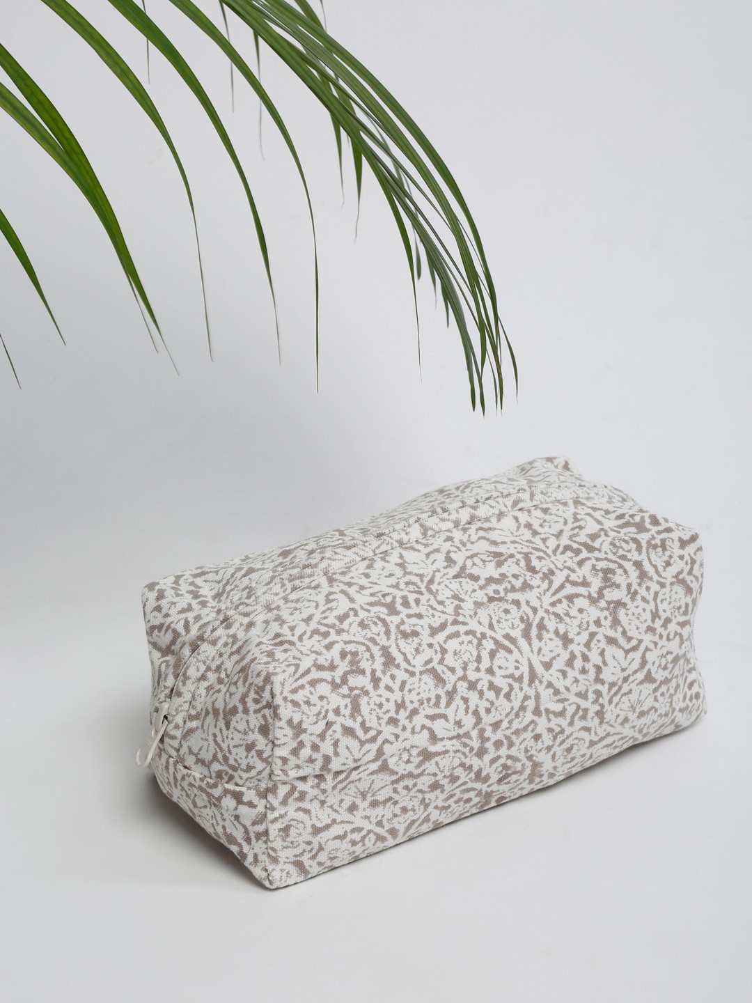 

Fabindia Grey & White Orchid Floral Printed Pouch