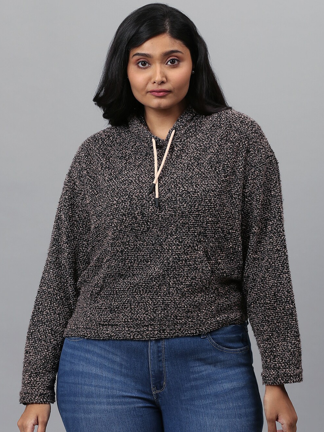 

Instafab Plus Women Grey Hooded Sweatshirt