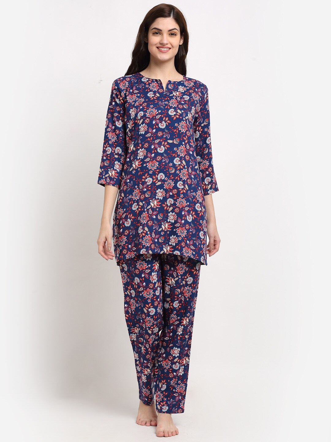 

Claura Women Blue & Red Printed Night suit