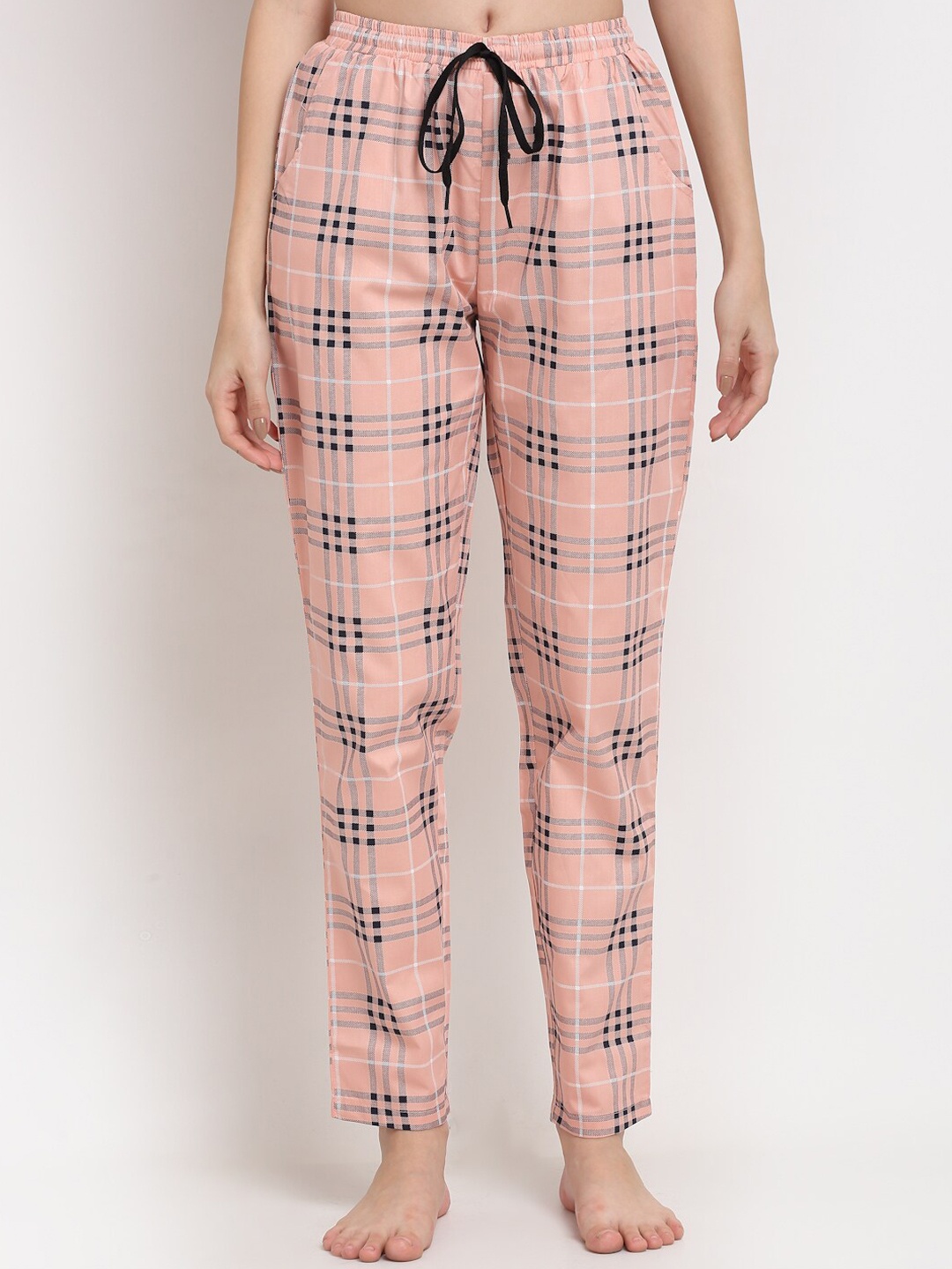 

Claura Women Peach-Coloured & Black Checked Pure Poplin Cotton Lounge Pants