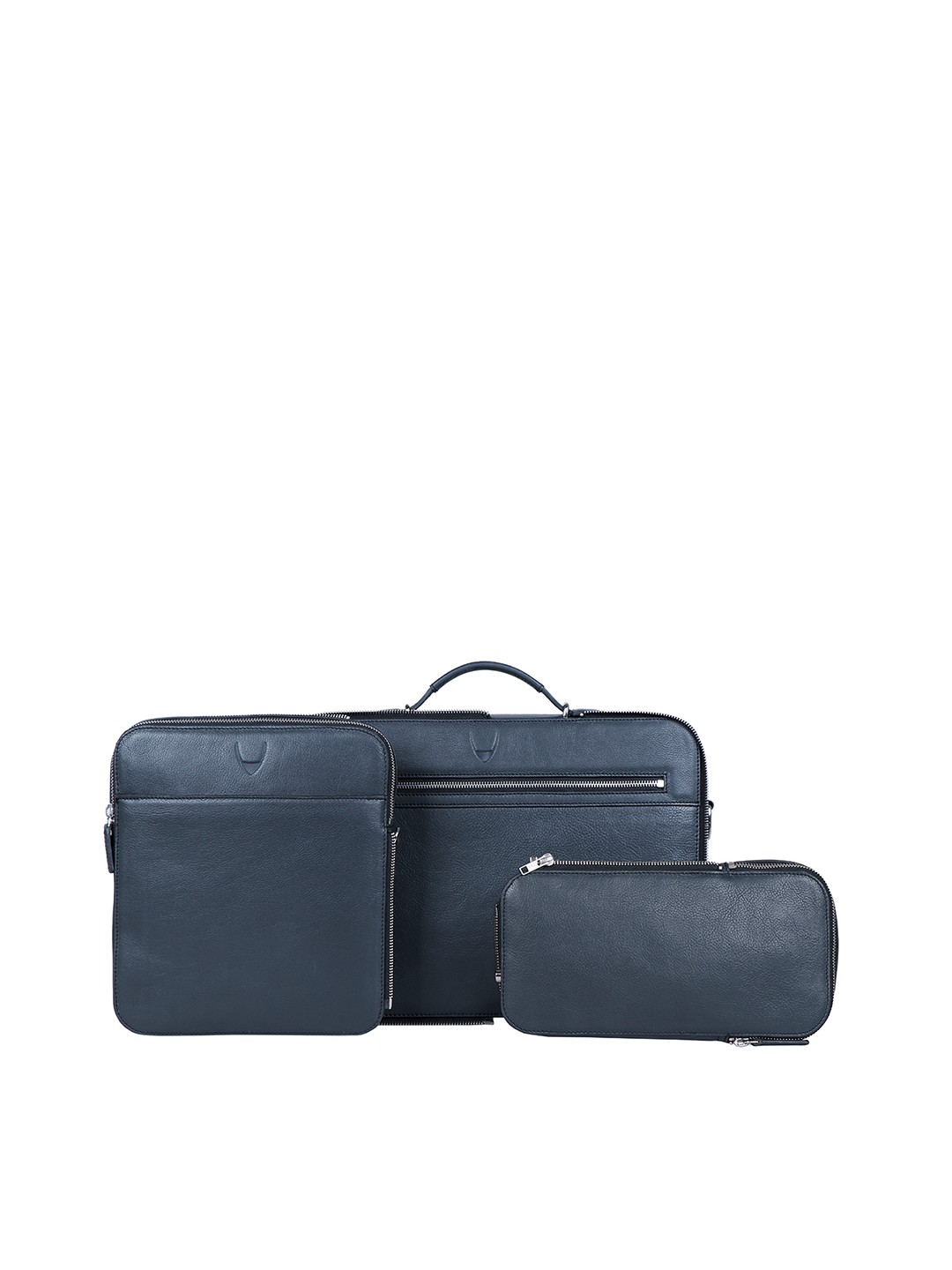 

Hidesign Men Navy Blue Leather Messenger Bag