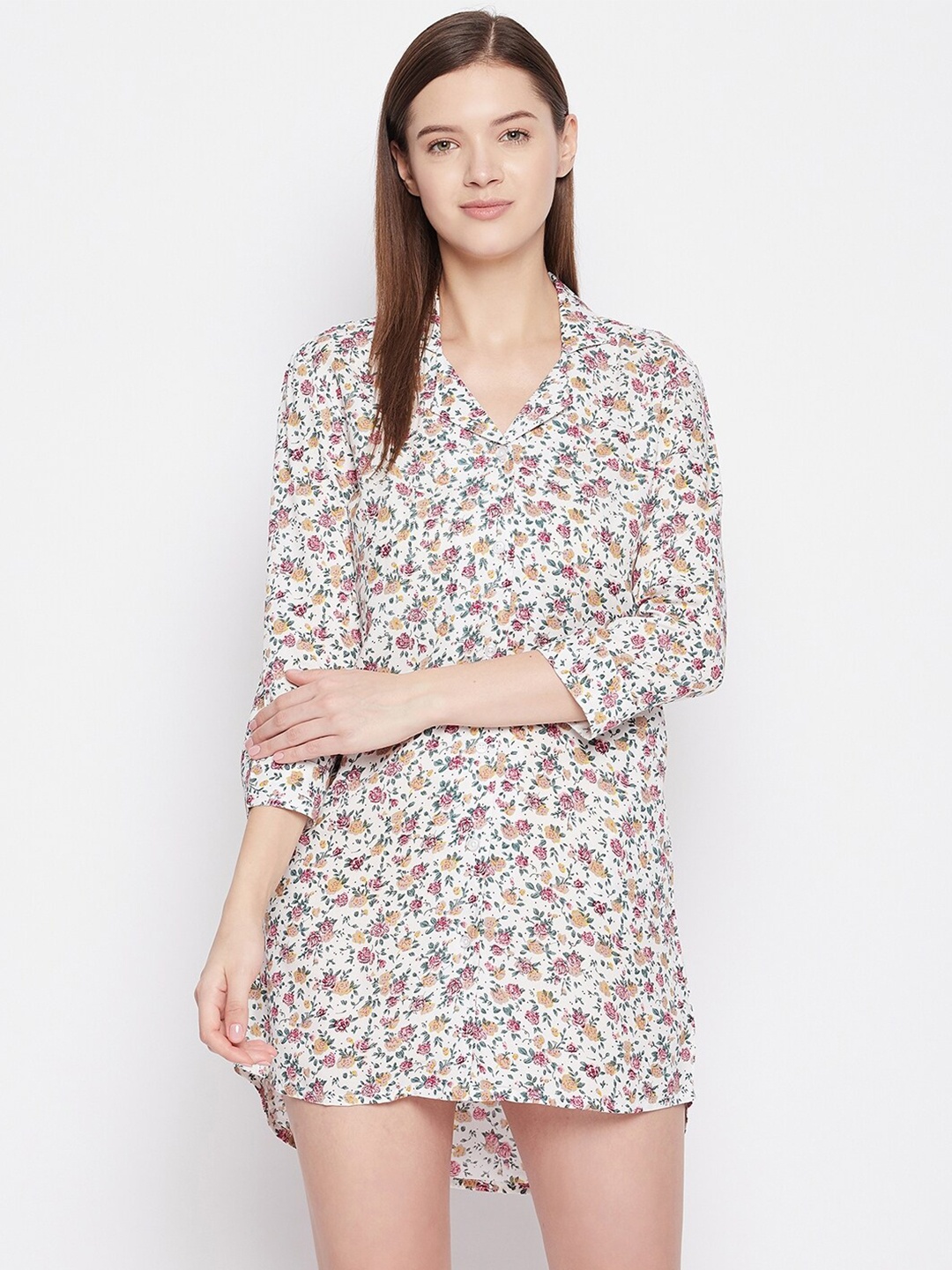 

Hypernation Women White Printed Nightdress