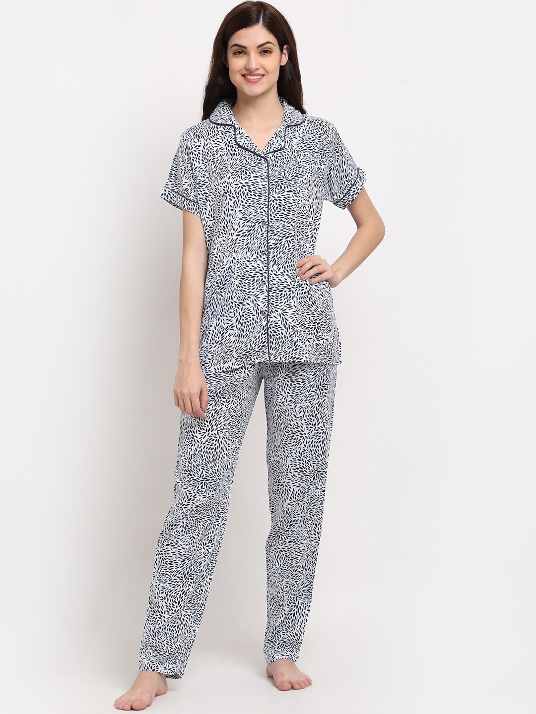 

Boston Club Women Blue & White Printed Pure Cotton Night suit
