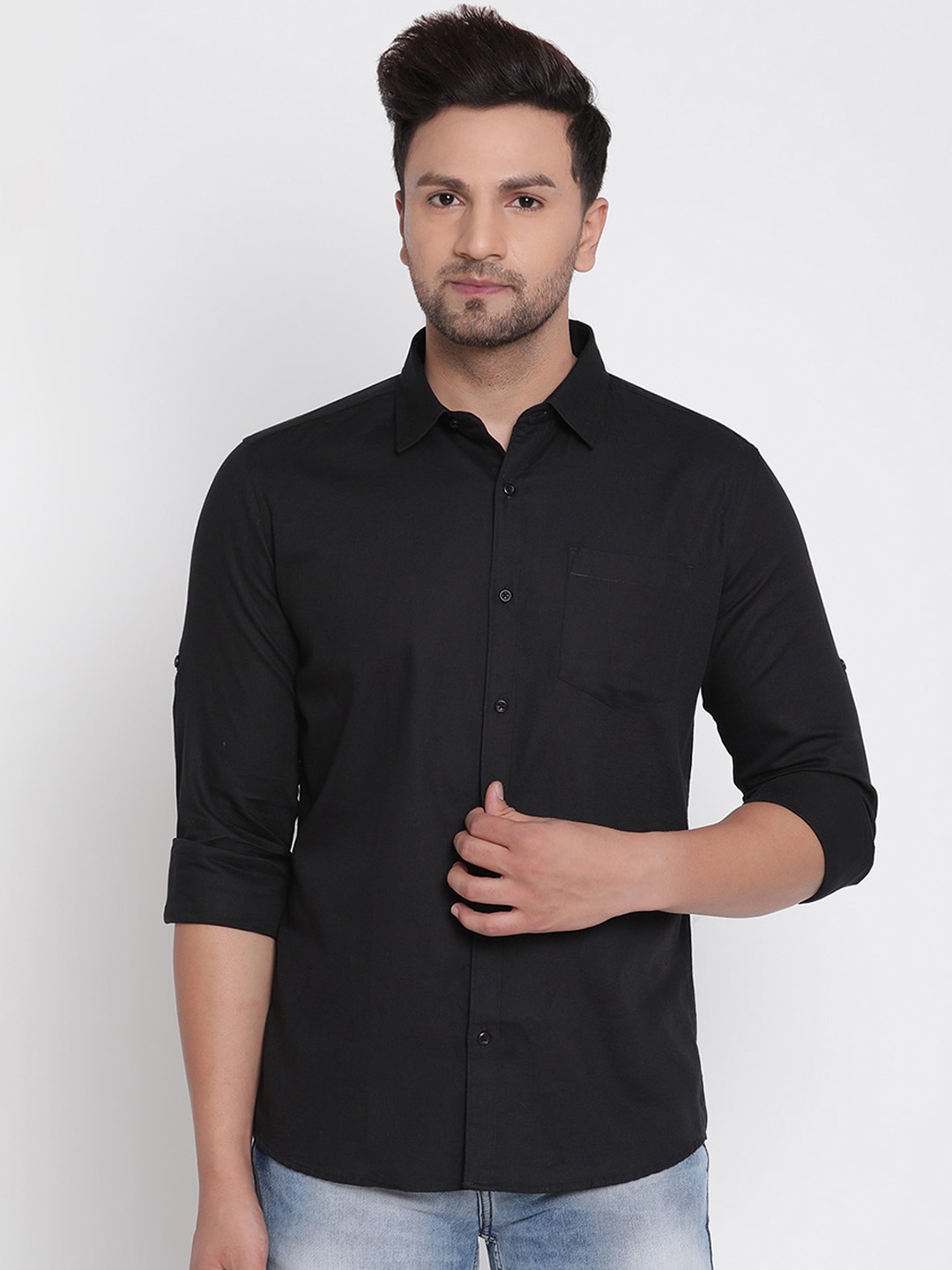 

METTLE Men Black Solid Casual Shirt