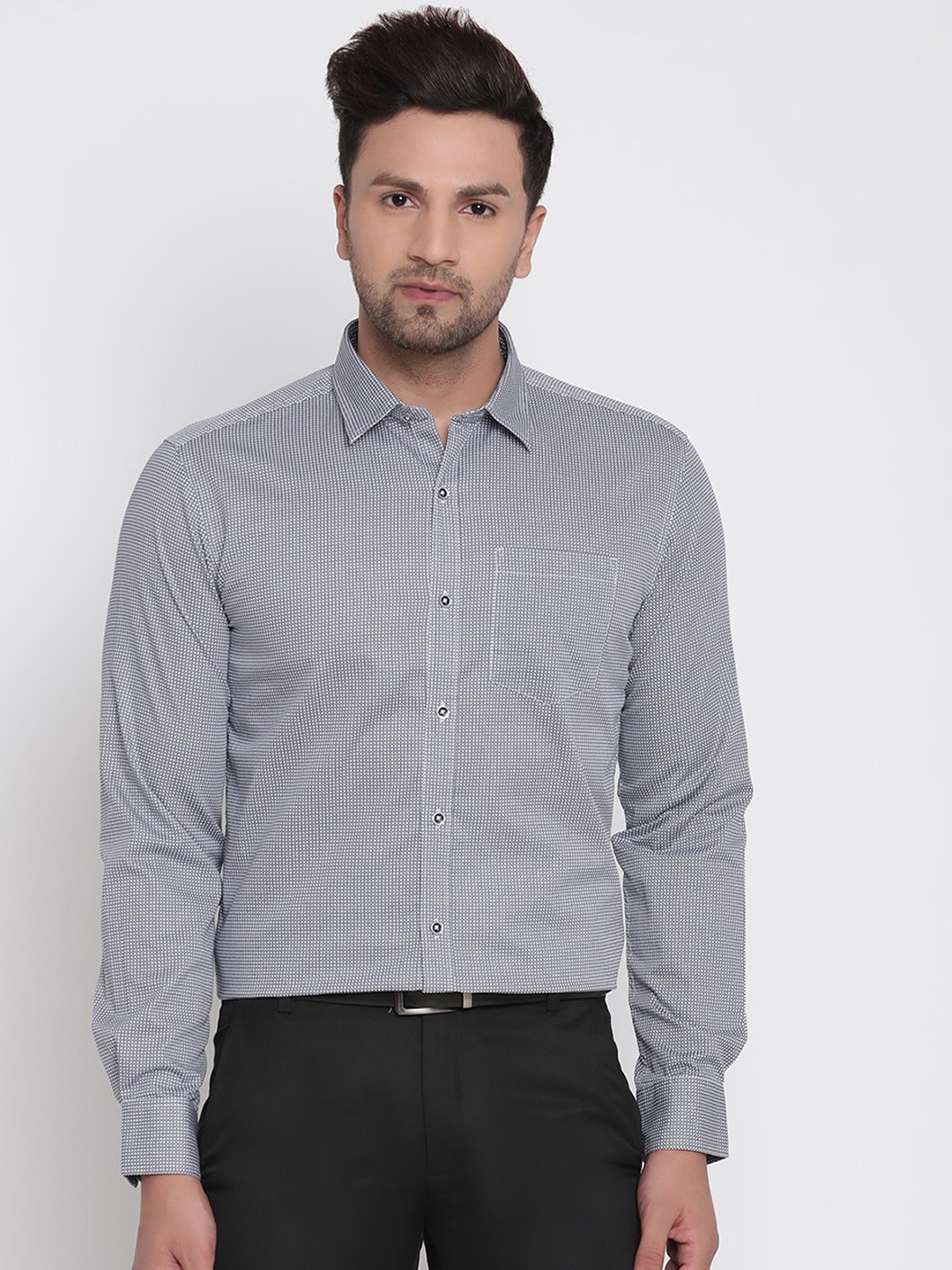 

METTLE Men Grey Checked Formal Shirt