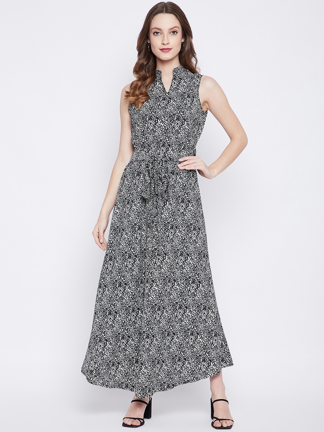 

TULIP 21 Black and White Printed Crepe Maxi Dress