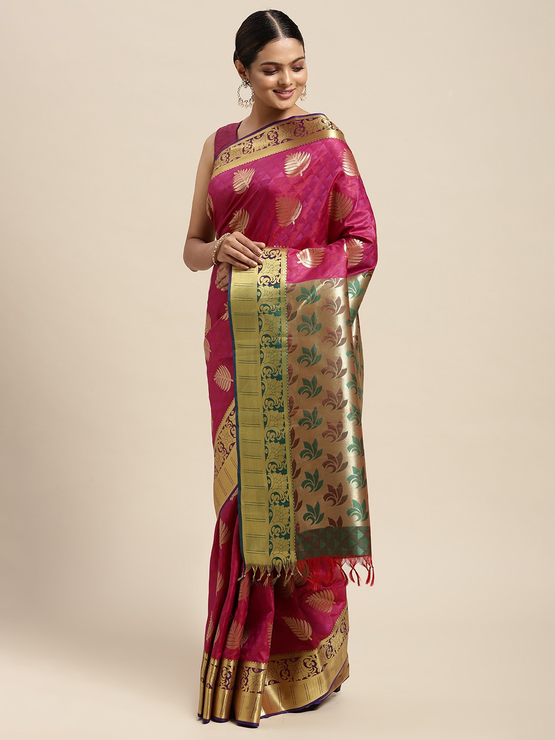 

Thara Sarees Violet & Golden Ethnic Motifs Zari Art Silk Kanjeevaram Saree