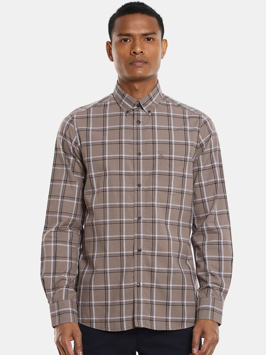 

Arrow Sport Men Brown & White Checked Cotton Casual Shirt