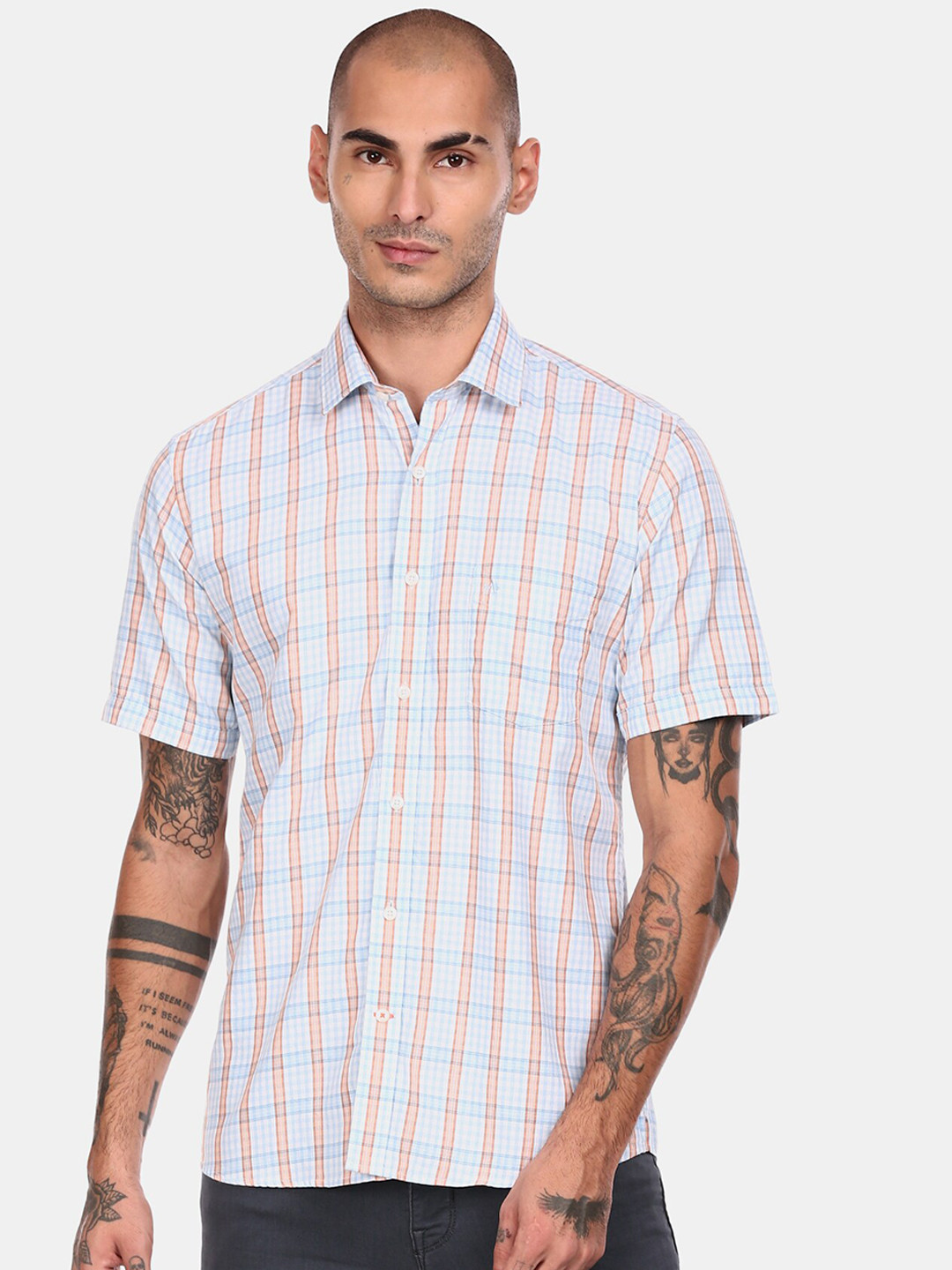 

Arrow Sport Men Blue & Pink Slim Fit Checked Cotton Casual Shirt