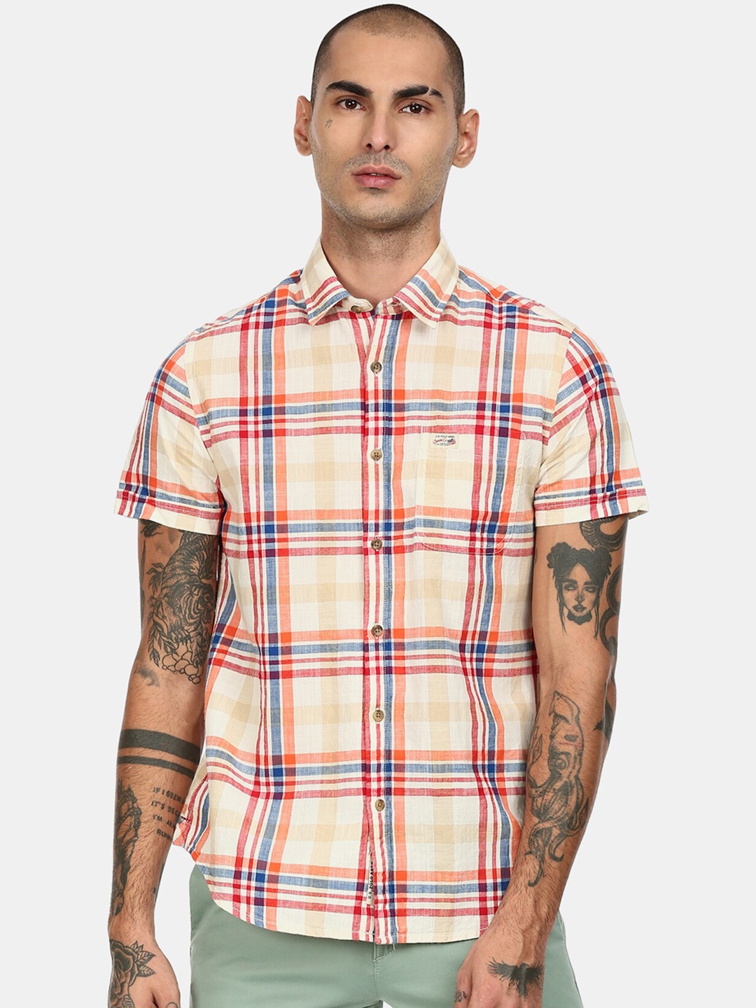 

U.S. Polo Assn. Denim Co. Men Orange & Red Checked Cotton Casual Shirt