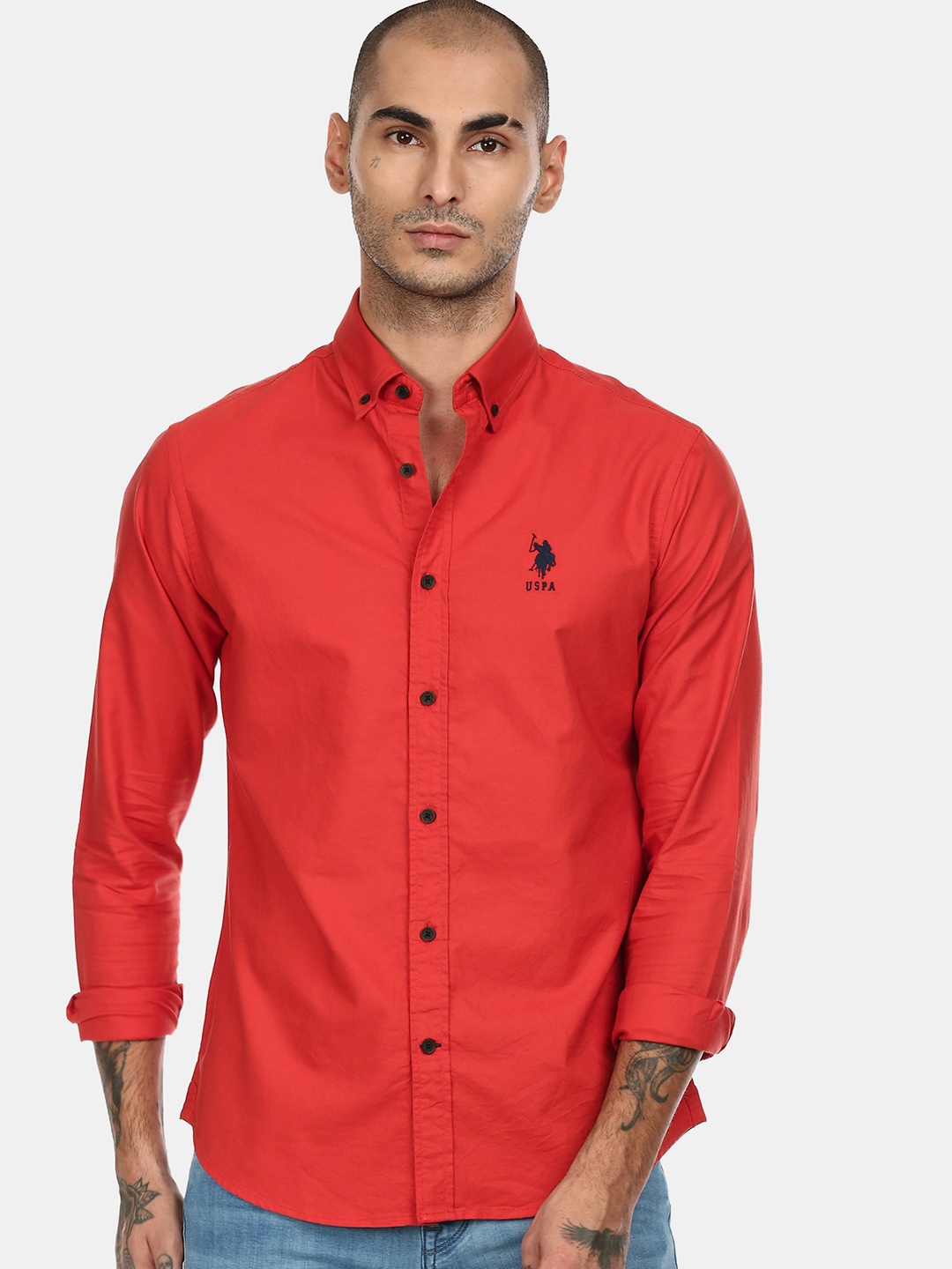 

U S Polo Assn Men Orange Solid Cotton Casual Shirt