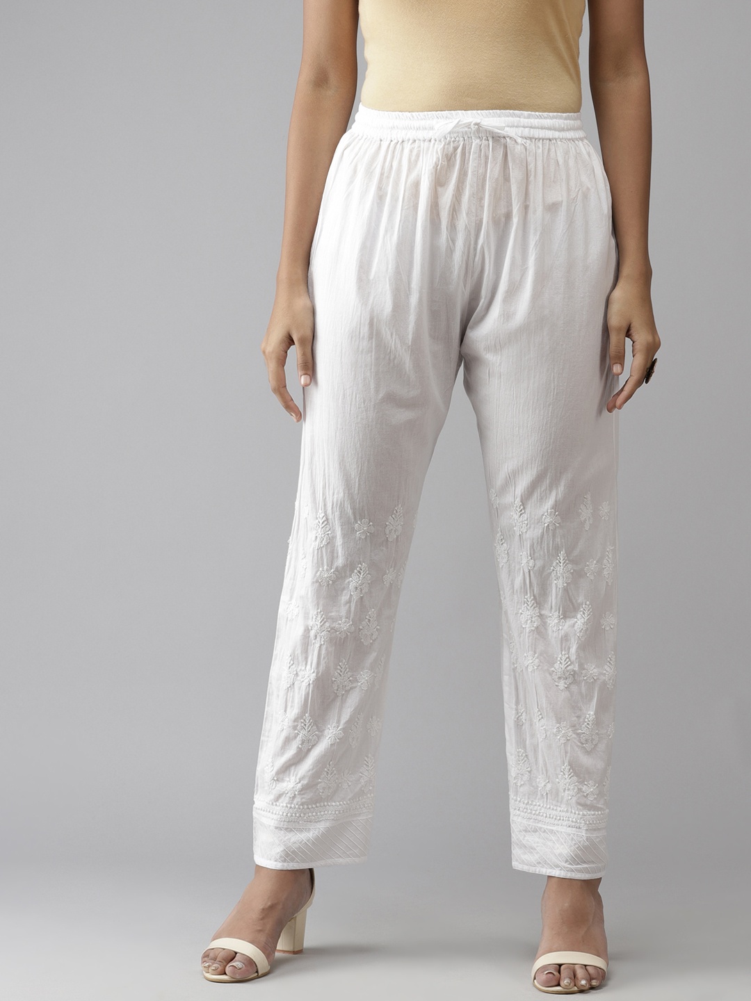 

ADA Women White Ethnic Palazzos