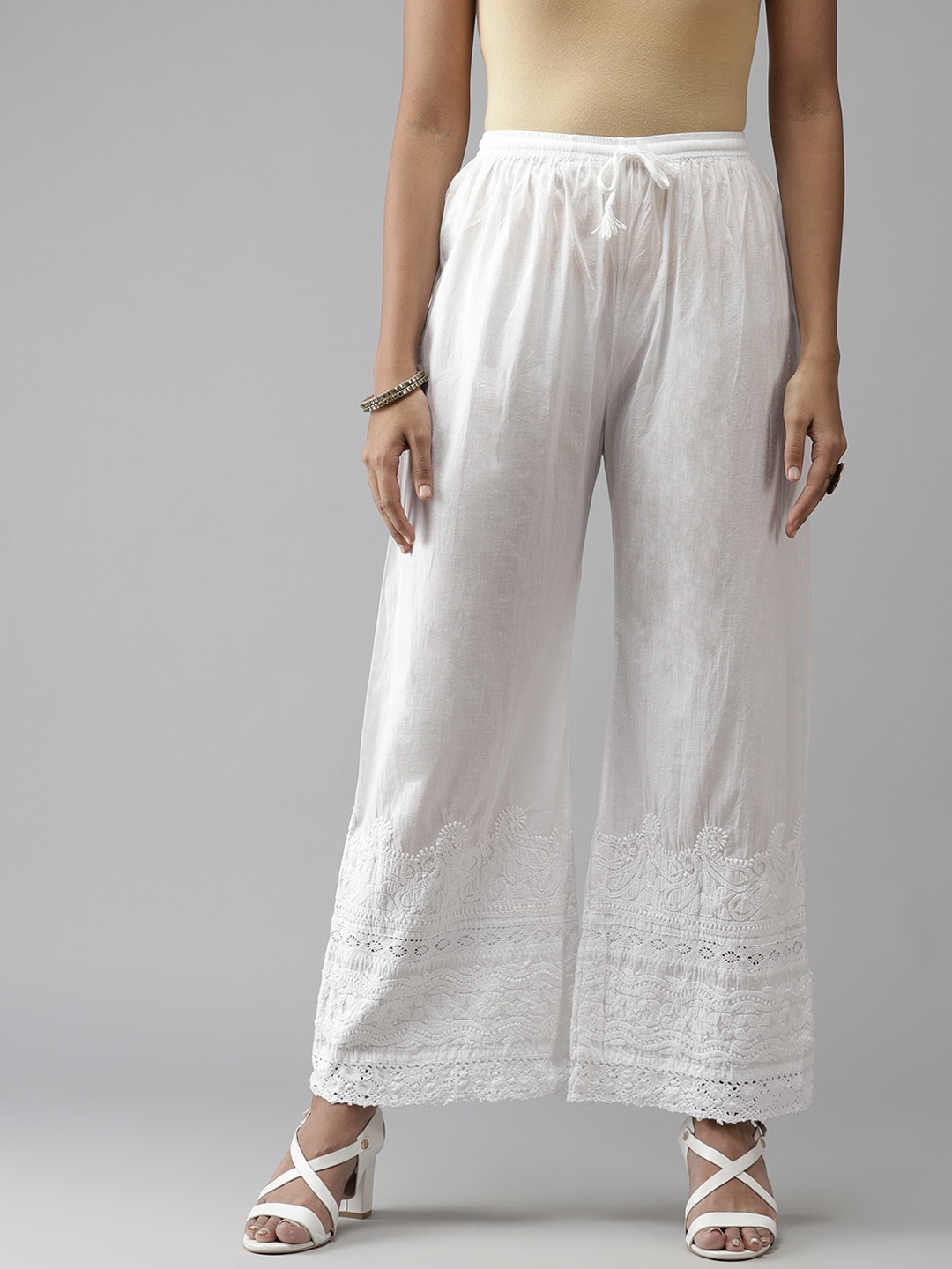 

ADA Women White Ethnic Motifs Embroidered Handloom Handloom Palazzos