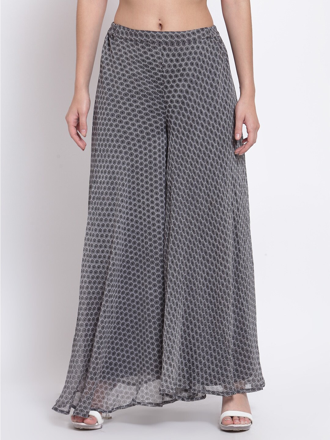 

Just Wow Women Grey & Black Printed Chiffon Palazzos