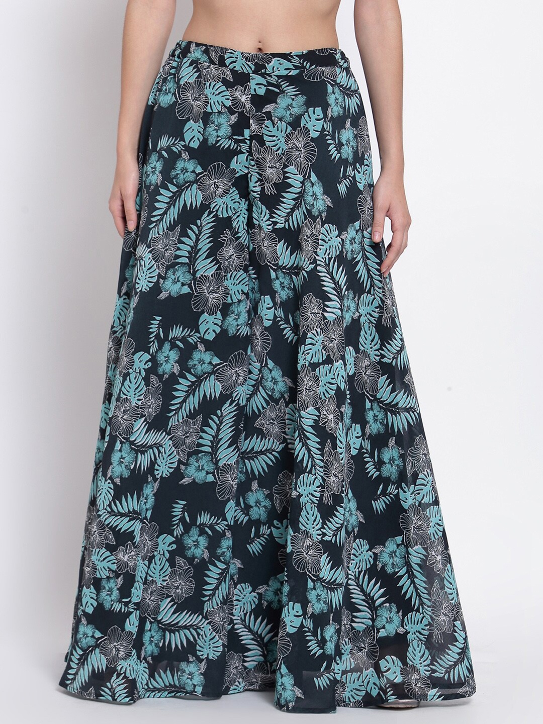 

Just Wow Women Black & Blue Floral Printed Georgette Palazzos