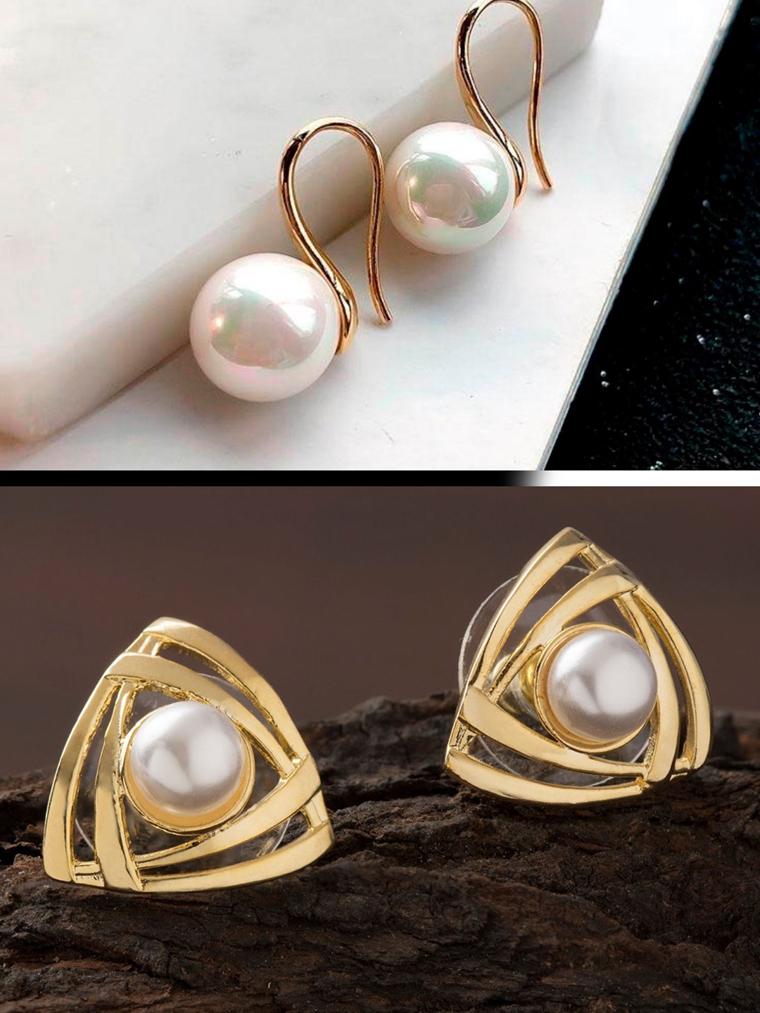 

OOMPH Set Of 2 Gold-Toned & White Contemporary Studs Earrings