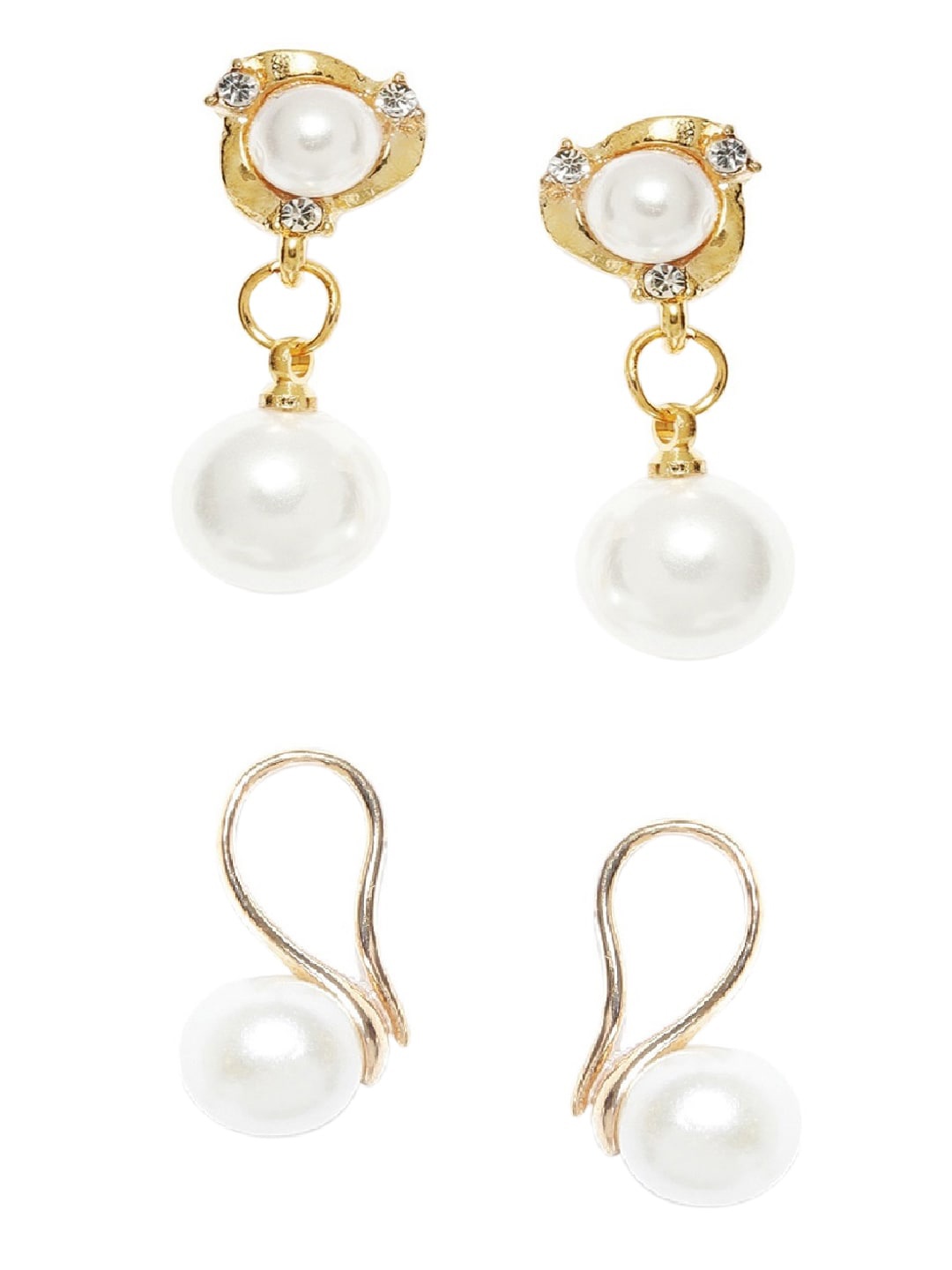 

OOMPH Set of 2 Gold & White Contemporary Drop Earrings