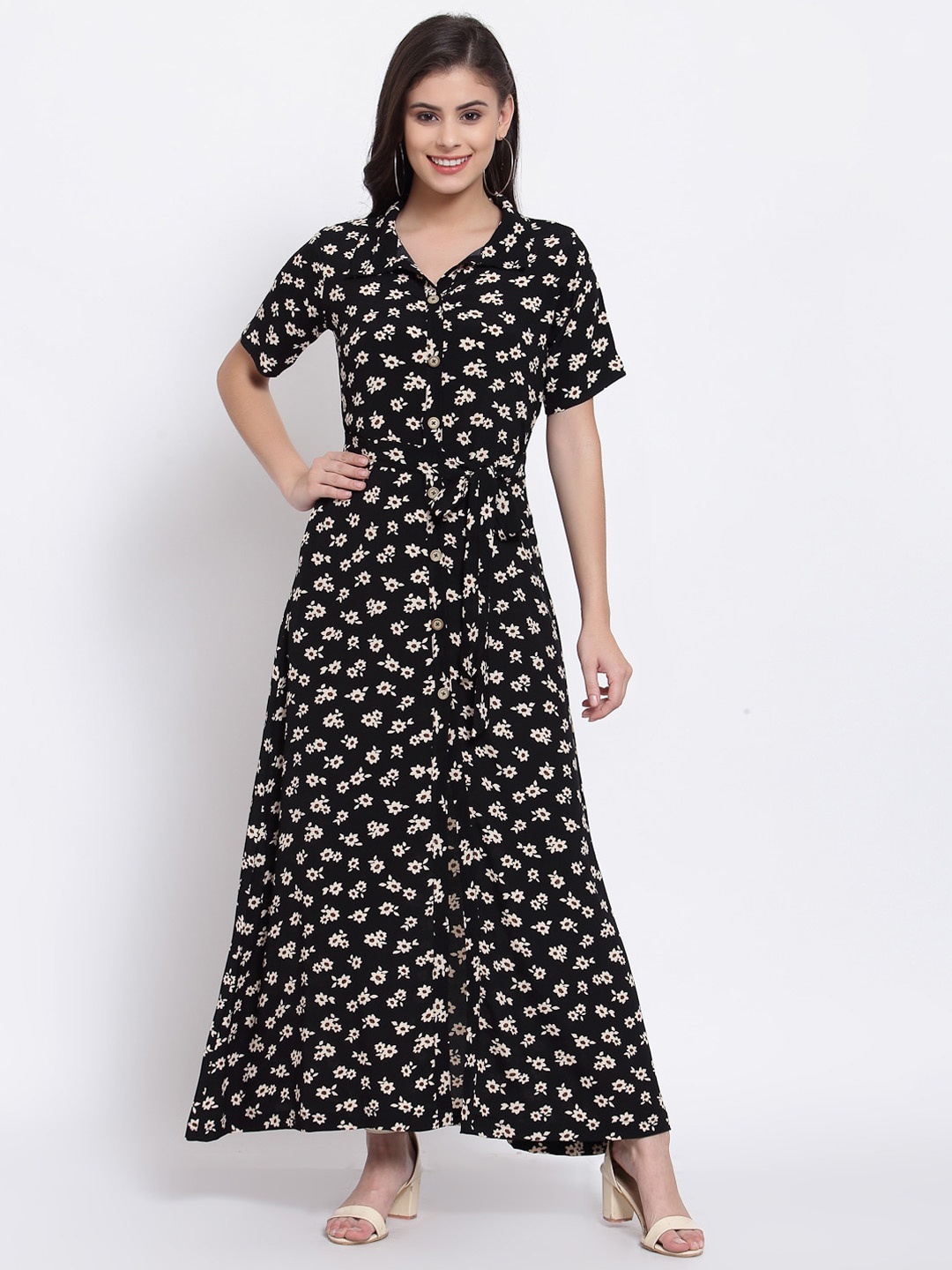 

Just Wow Black & Yellow Floral Maxi Dress