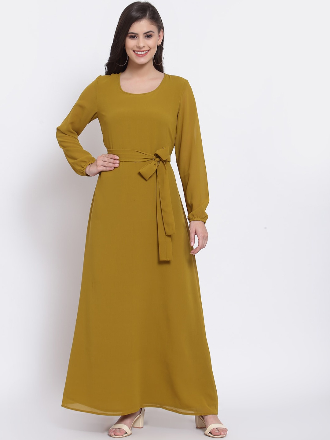 

Just Wow Olive Green Georgette Maxi Dress