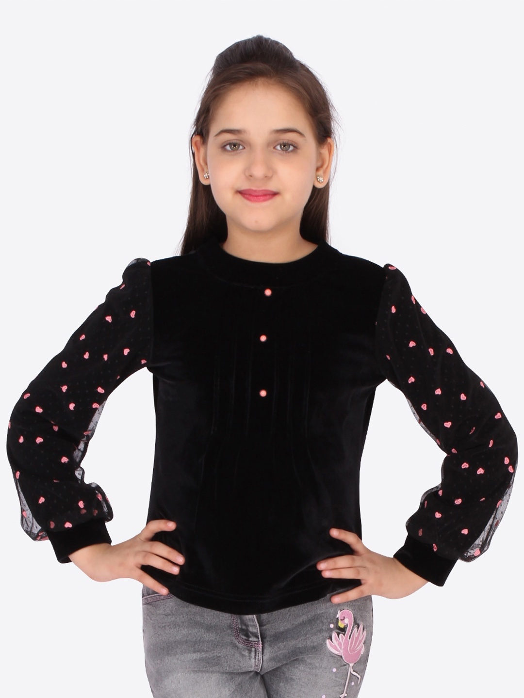 

CUTECUMBER Girls Black Net Sleeves Regular Top