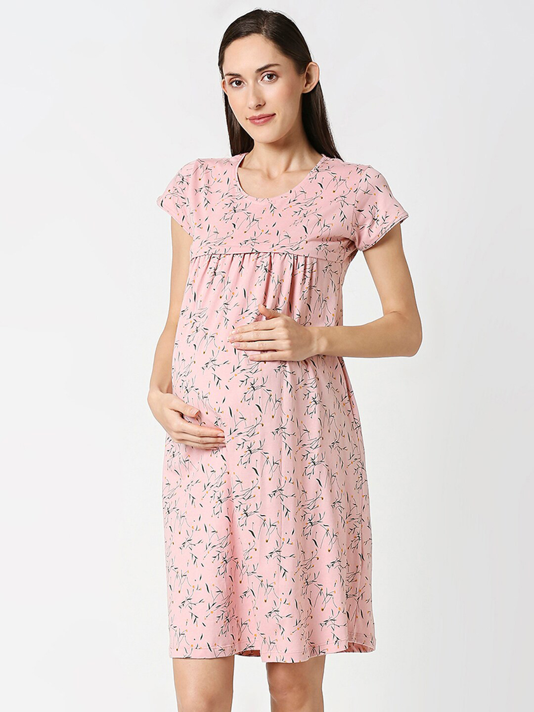 

AV2 Women Pink Printed Maternity Nightdress